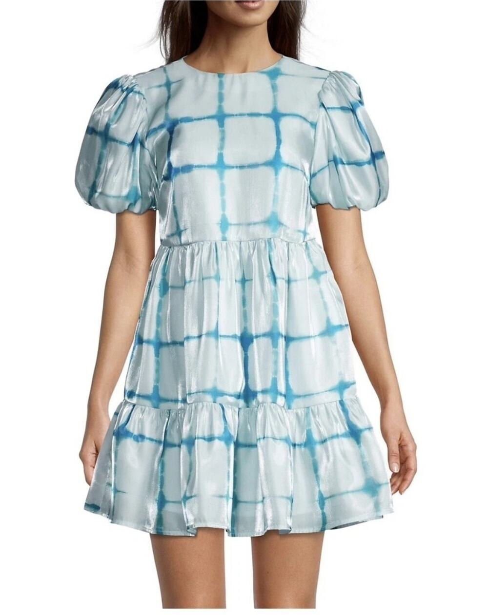 Elliatt Heartstrings Tiered Mini Dress Puff Sleeve Babydoll Coquette Open Back L